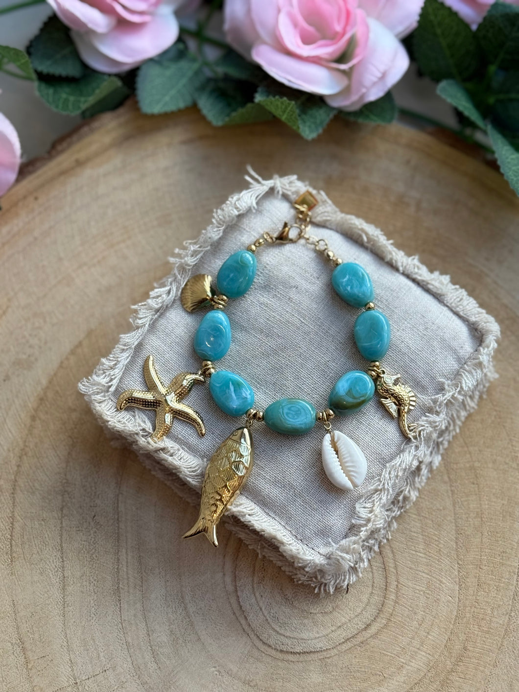 Bracelet grosses perles turquoise 25GB63