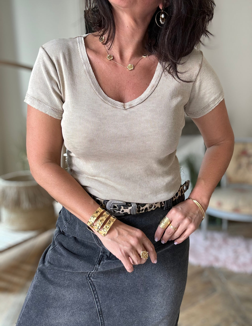 Tee-shirt côtelé basic 13679